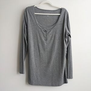 ISABEL MATERNITY Gray Long Sleeve Nursing Henley Top XXL